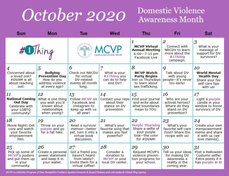 calendar for october 2020 in regards to domestic violence awareness month