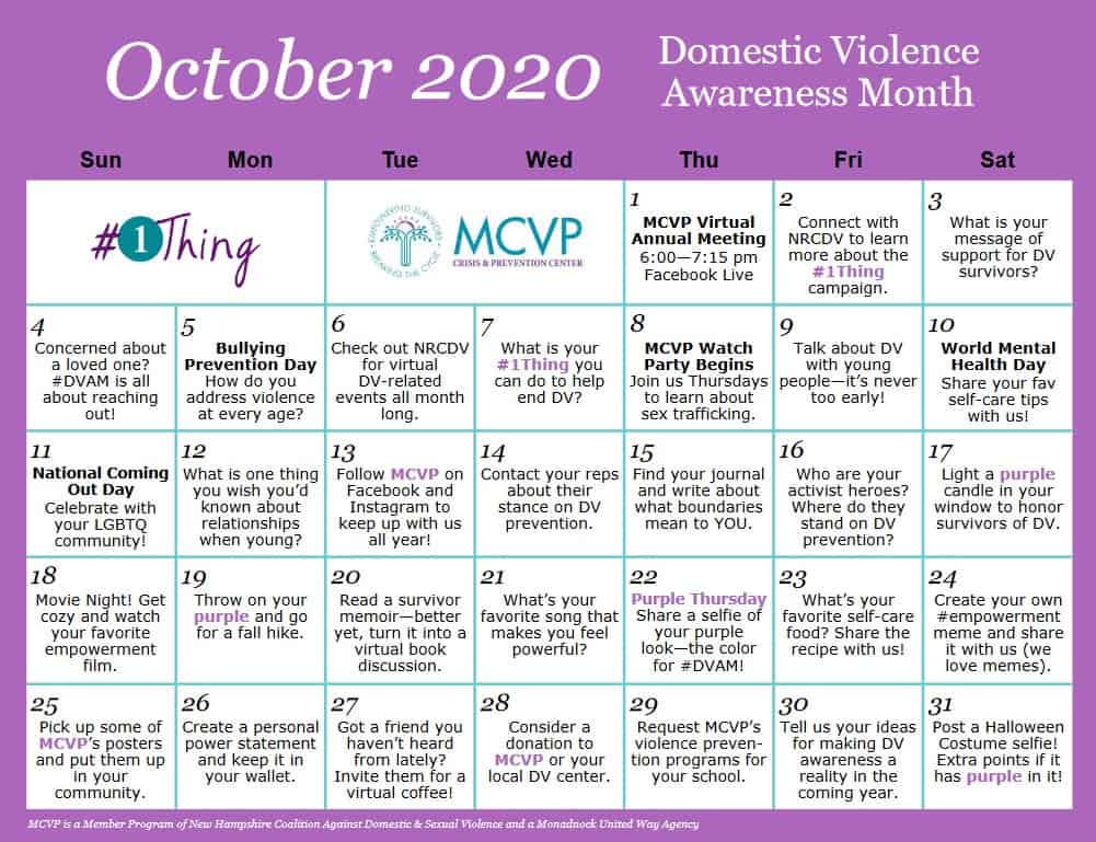 calendar for october 2020 in regards to domestic violence awareness month
